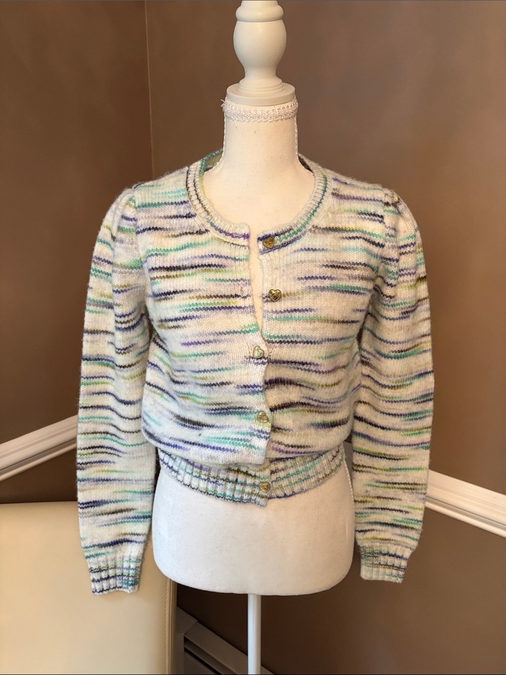 G by Giuliana Cream Multicolor Striped Cropped Cardigan